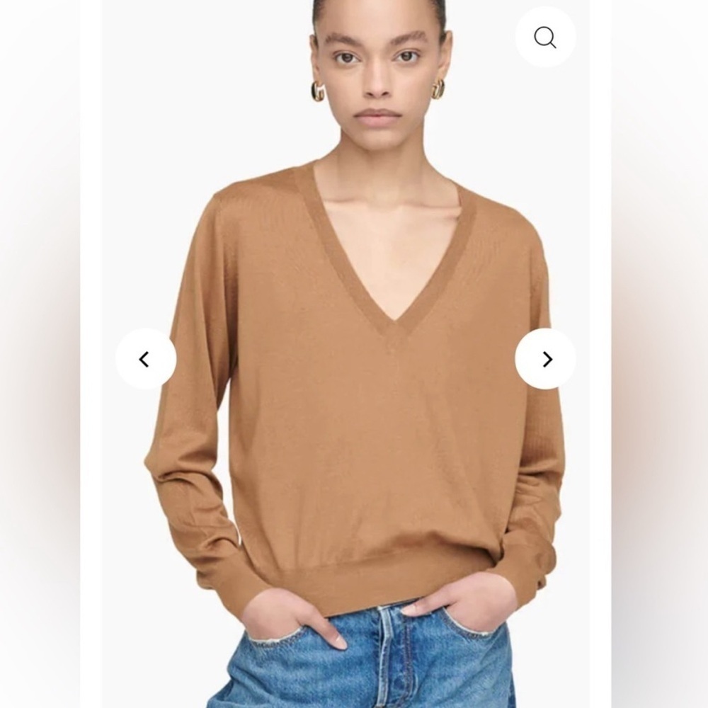 Anine Bing Cashmere Merino Wool Valerie Sweater Tan V Neck size XS